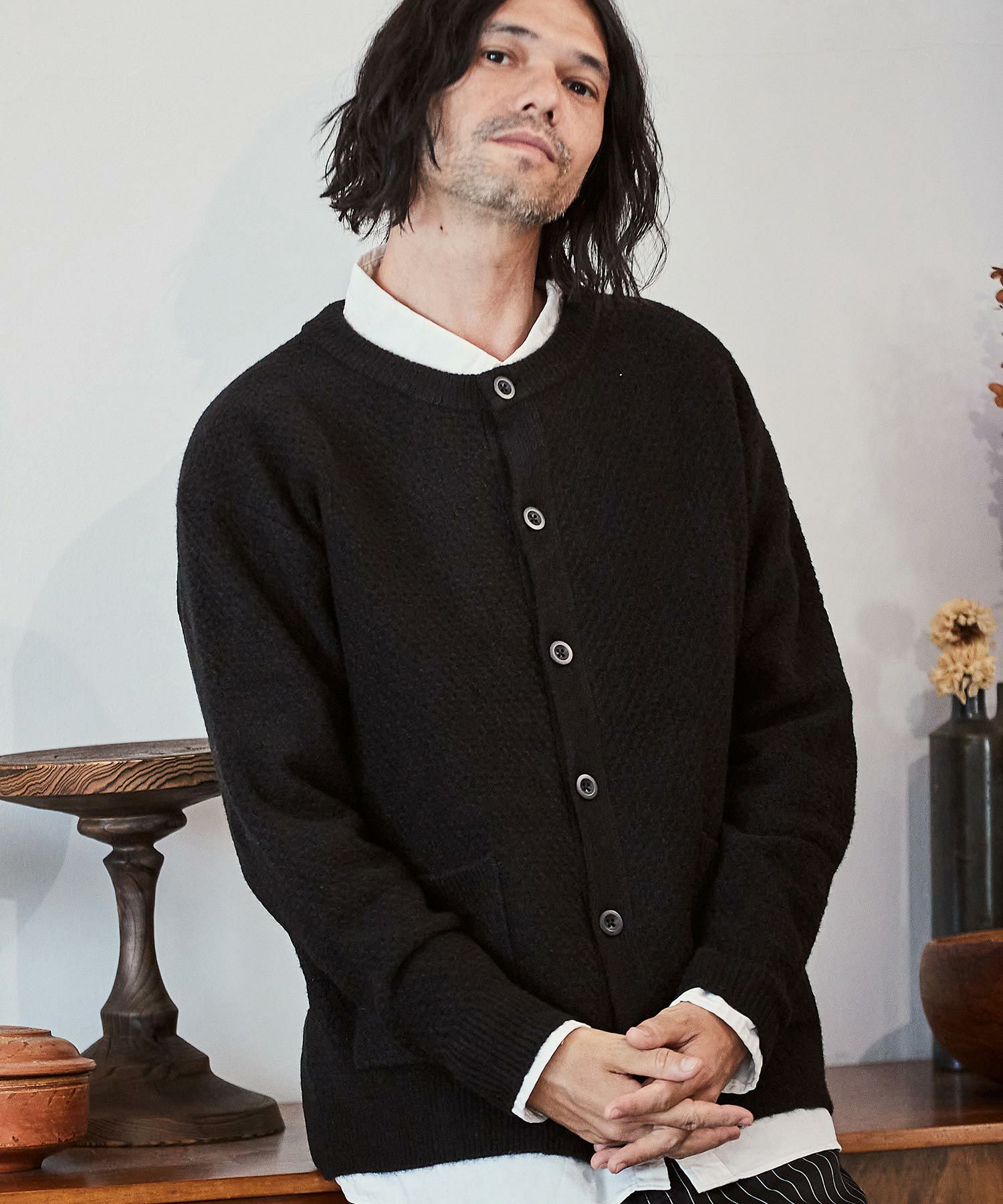 60%OFF【CAMBIO(カンビオ)】柄編みクルーネックカーディガン(CB23A-K04