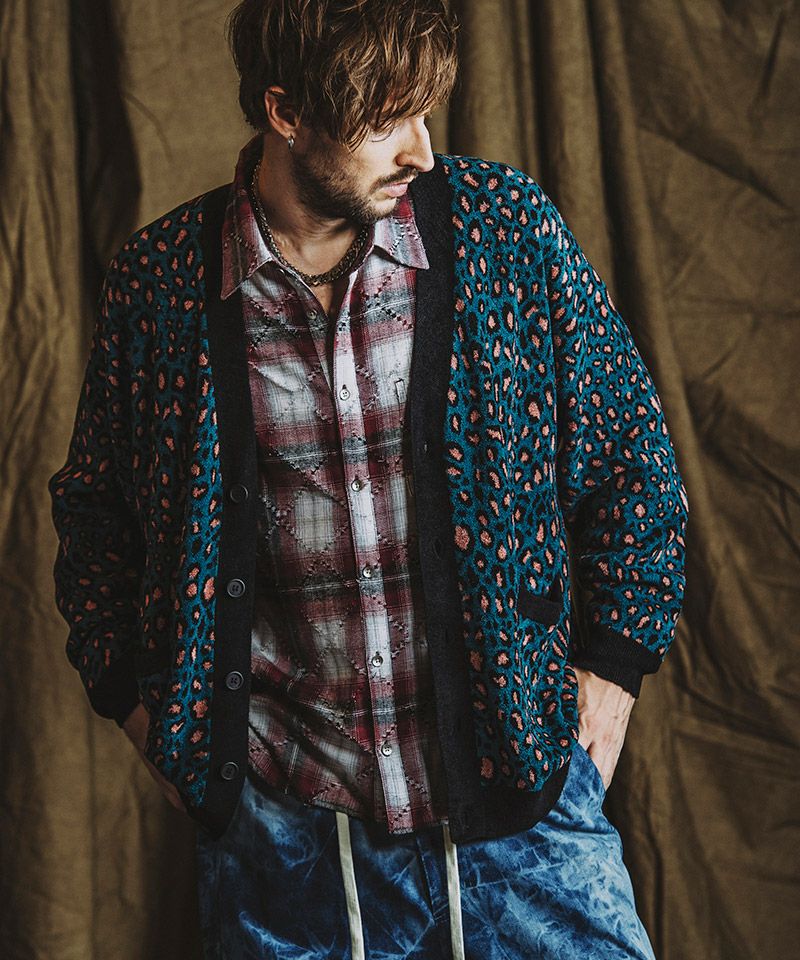 50%OFF【NO ID.(ノーアイディー)】 ﾚｵﾊﾟｰﾄﾞｼﾞｬｶﾞｰﾄﾞC-D カーディガン