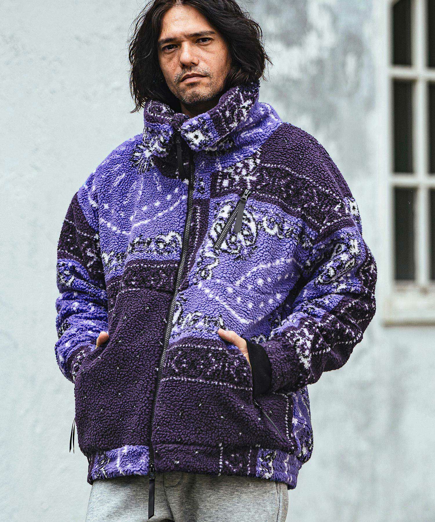 30%OFF【CAMBIO(カンビオ)】Bandana Pattern Boa Volume Neck Blouson