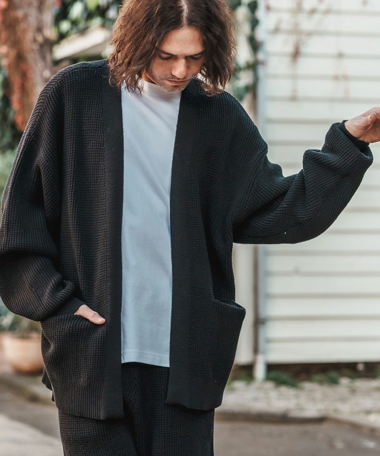 CAMBIO(カンビオ)】Waffle Cotton Knit Buttonless Cardigan ニット