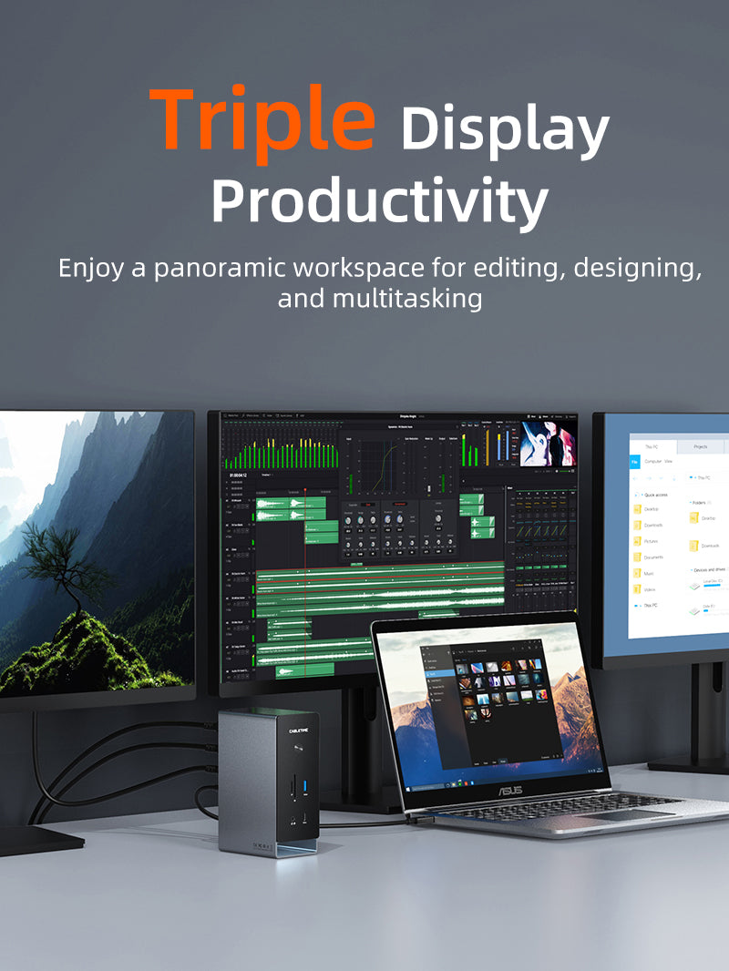 Three Monitor 16-in-1 USB Type C Docking Station with SSD Enclosure