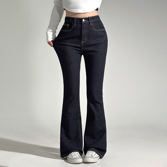 ブーツカット🤎生デニム] マニョン生デニムブーツカットパンツ (デニム