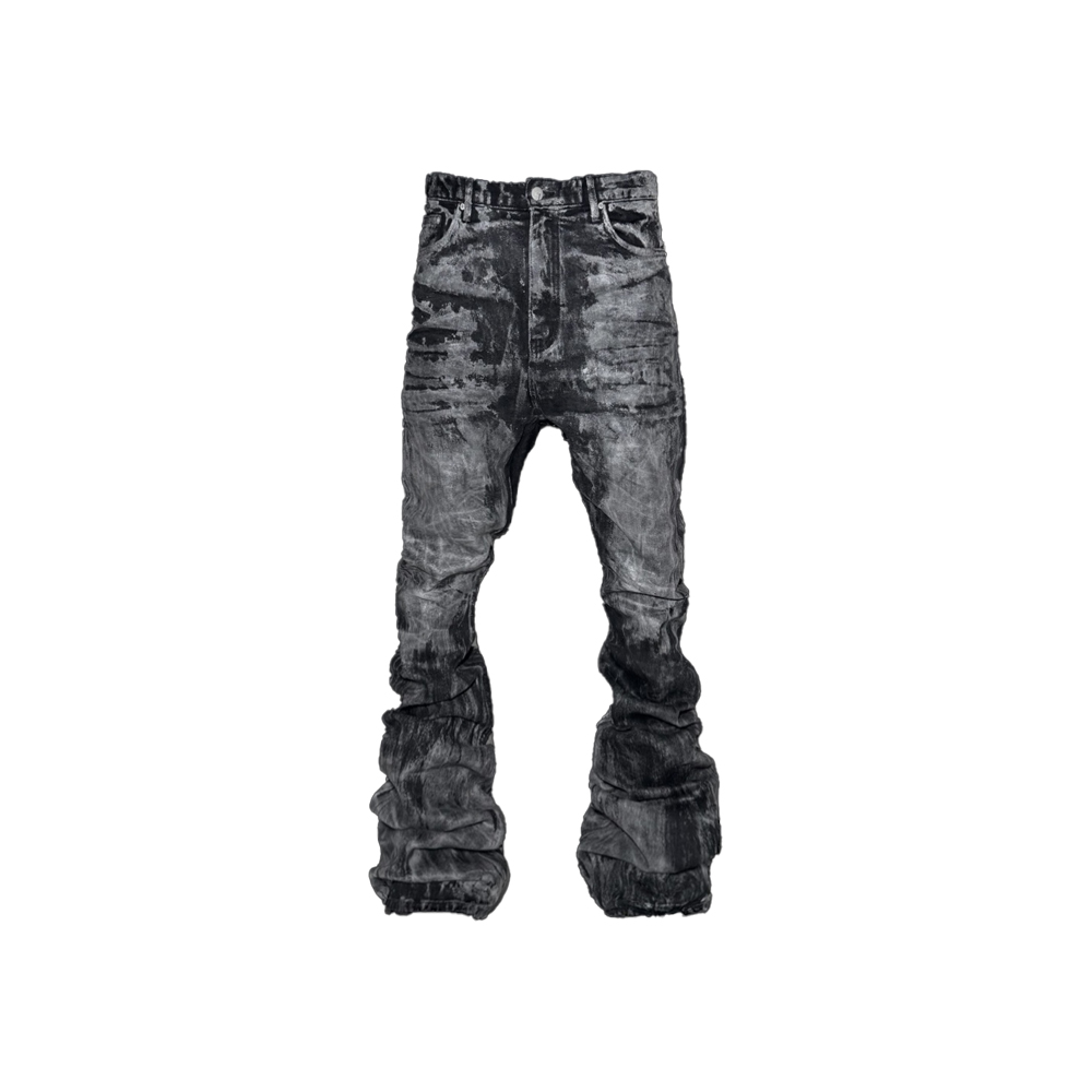 EMOSTANCECLUB : 에모스탠스클럽] Pentagram coated baggy flare jeans