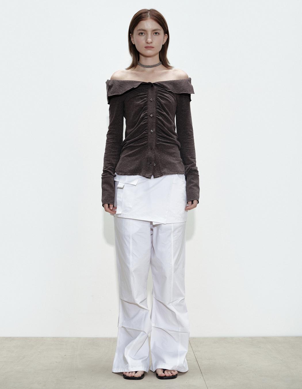 CERRIC Wrinkle Off Shoulder Top - Brown | International Store