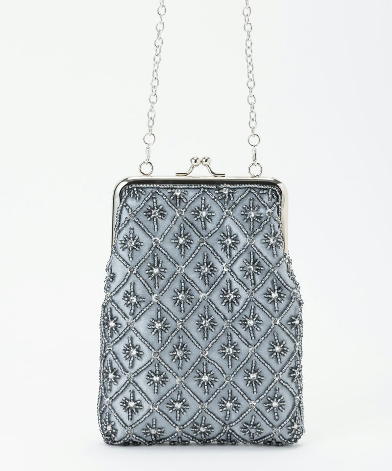 Select Shop ビーズ刺繍がま口サコッシュバッグ グレー系 x シルバー系