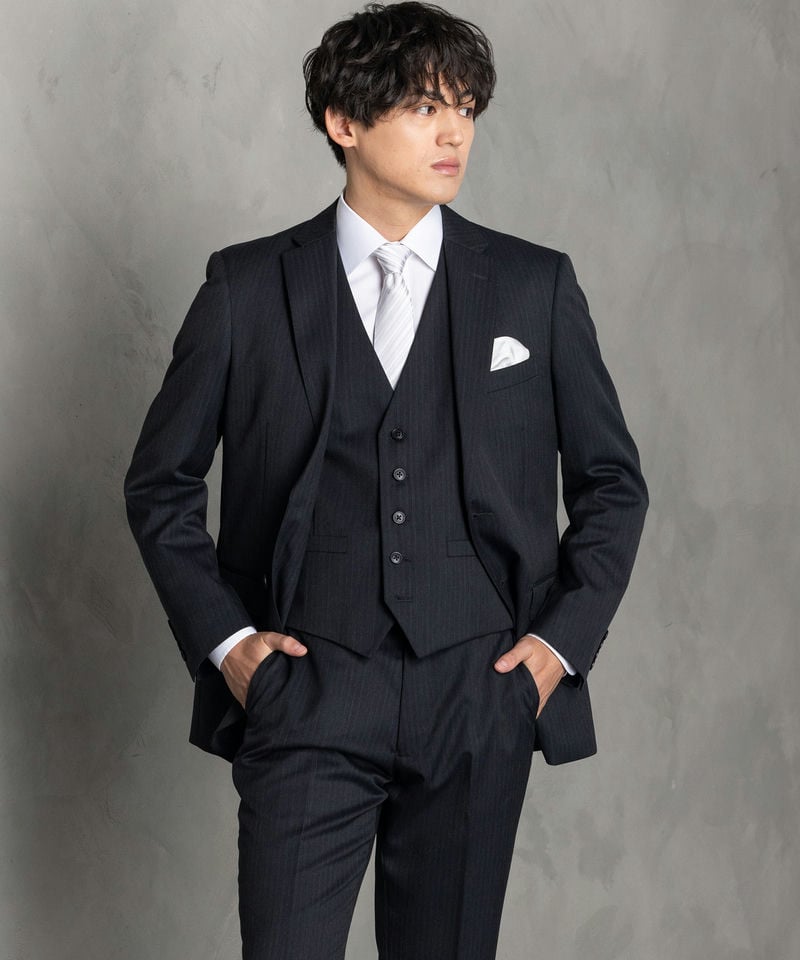 Select Shop [2578RS]ウールブレンドストライプスリーピーススーツ