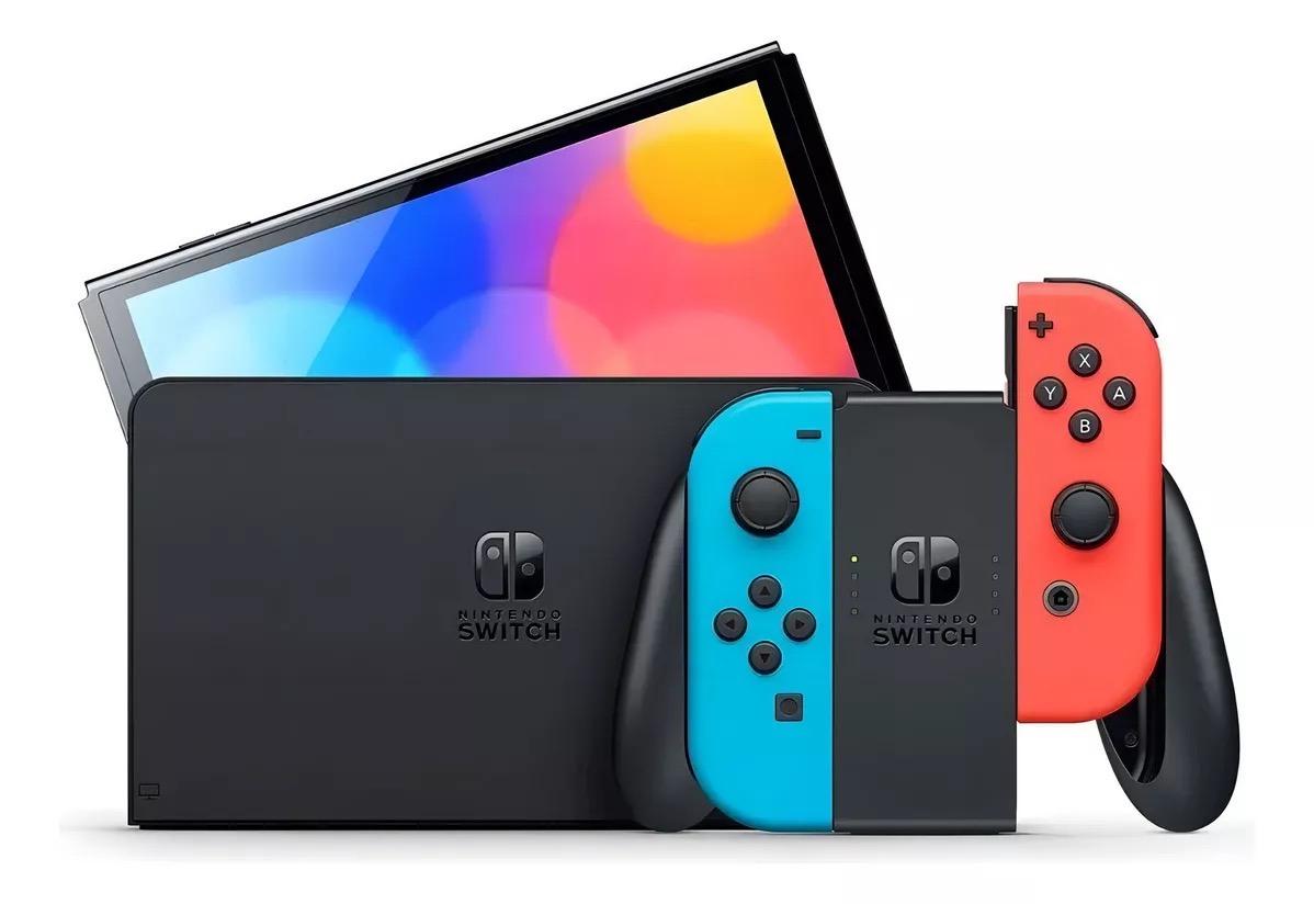 Console Nintendo Switch Oled, 64gb, Preto - Joy-con Azul E