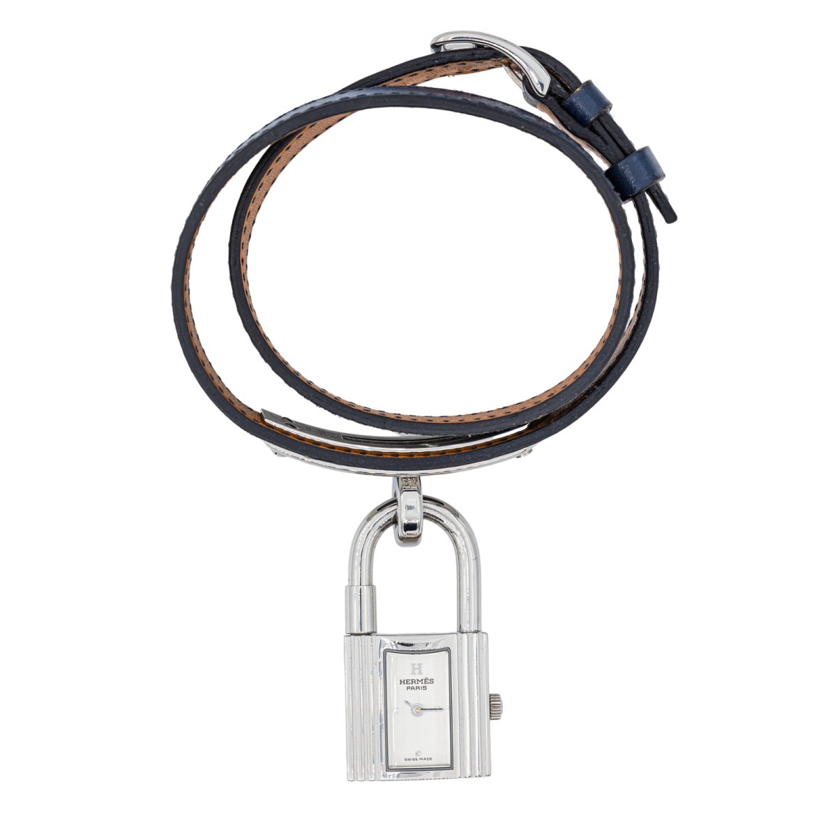 HERMÈS “Kelly padlock” watch in steel and leather – Castafiore