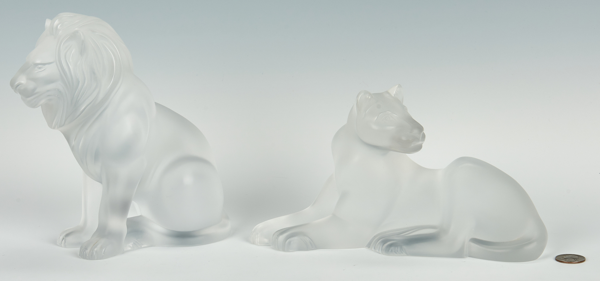 Lot 481: Two Art Glass Lalique Lion Figures | Case Auctions