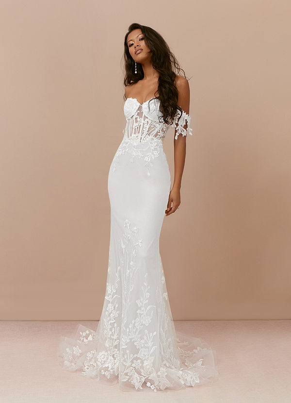 Azazie Evergarden Diamond White A-Line Sequins Tulle Dress Ready