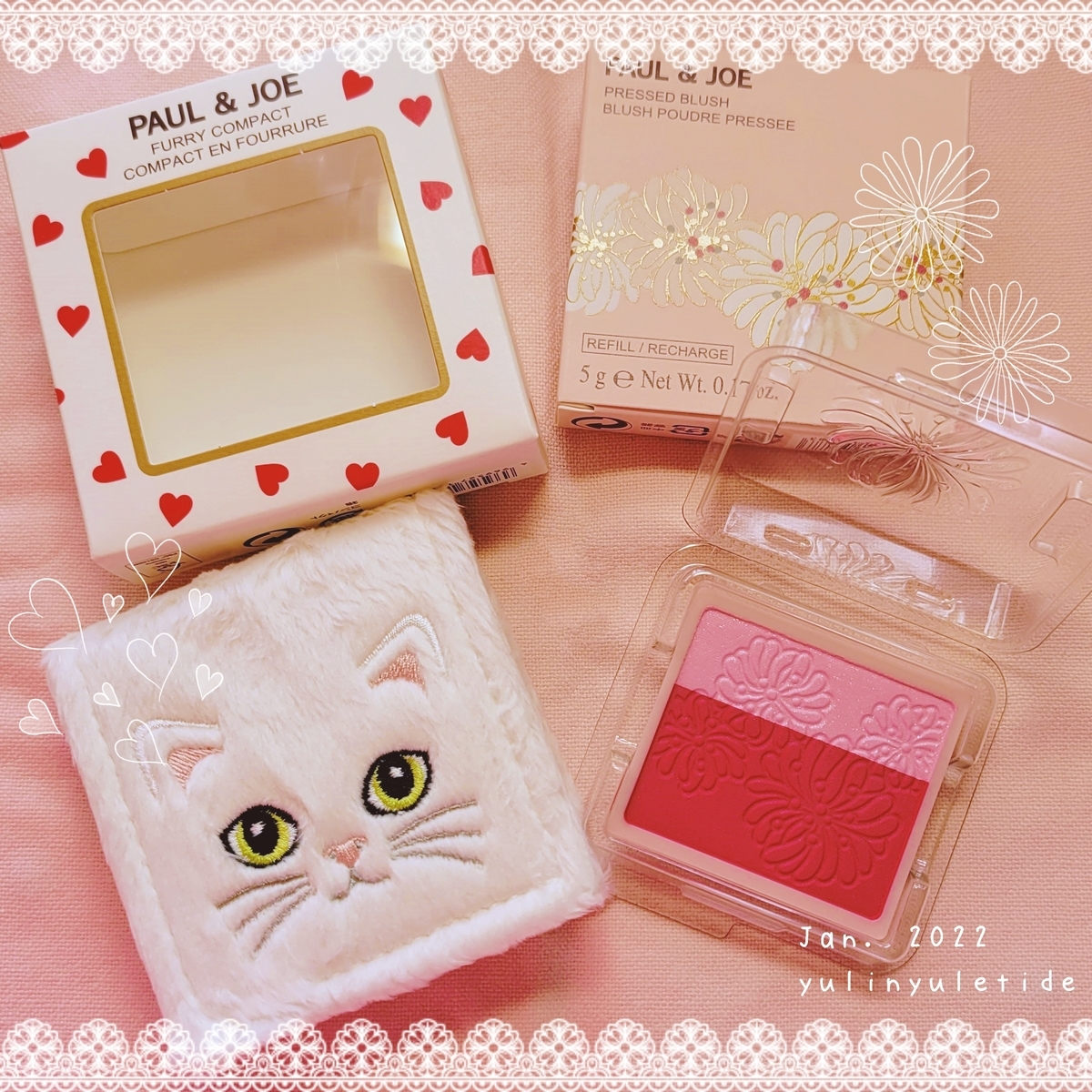 ふわふわ猫ケースにさくらんぼピンクのチークを入れて。ポールアンド