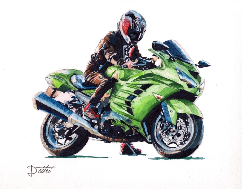バイクイラスト − Kawasaki ZX14Rの水彩イラストを描かせて頂きました
