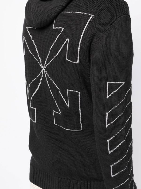 Off-White Diag Outline Knitted zip-up Hoodie | Black | FARFETCH