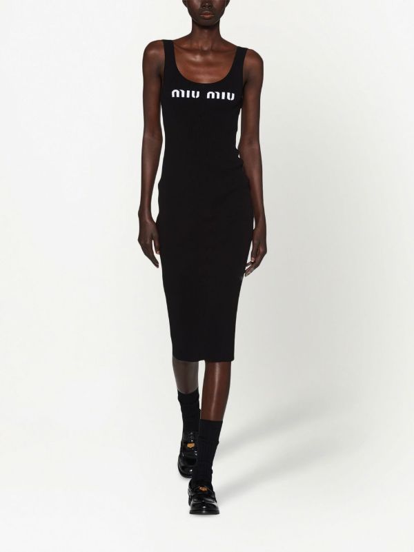 Miu Miu logo-print open-back Dress | Black | FARFETCH