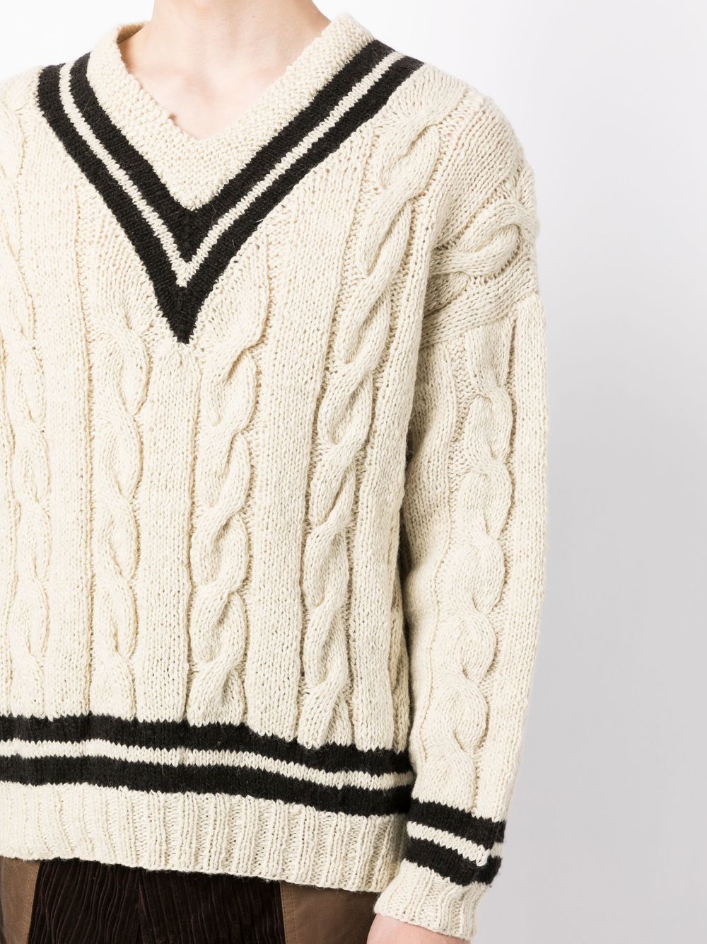 Visvim cable-knit V-neck Jumper | White | FARFETCH