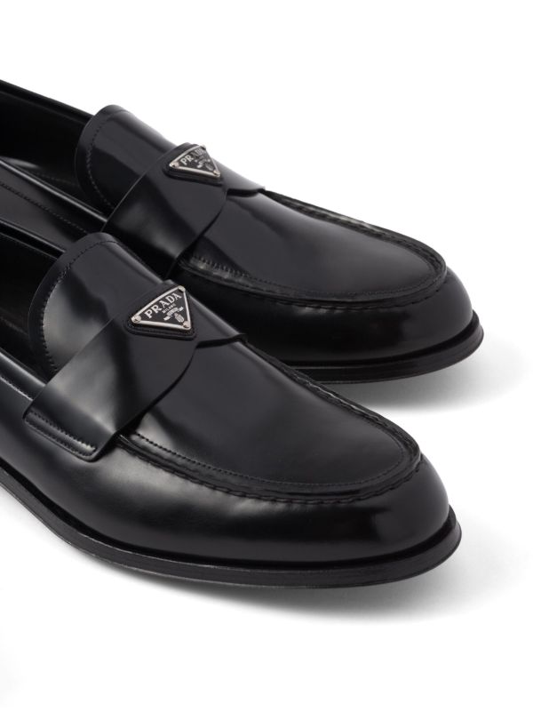 Prada triangle-logo Leather Loafers | Black | FARFETCH
