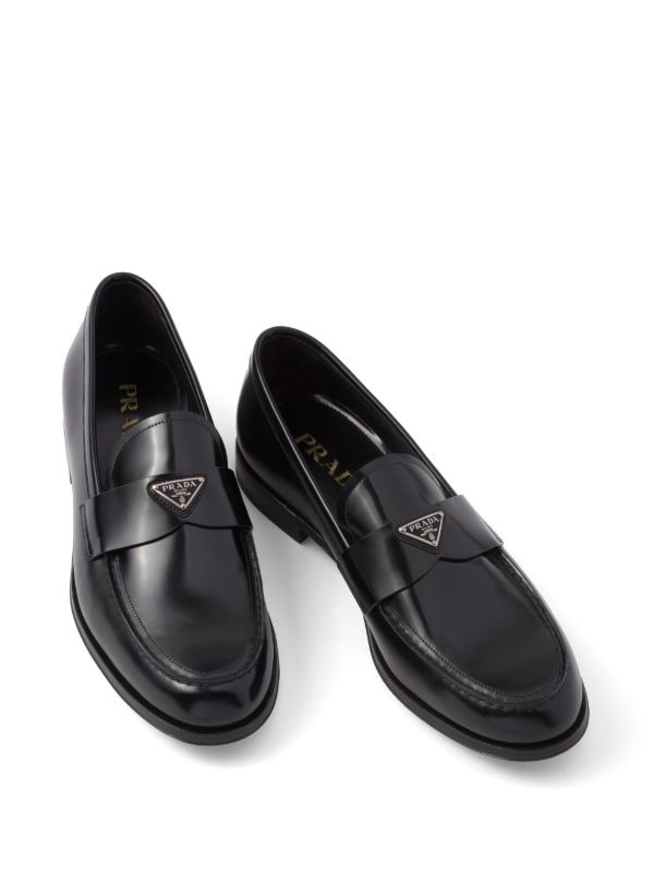Prada triangle-logo Leather Loafers | Black | FARFETCH