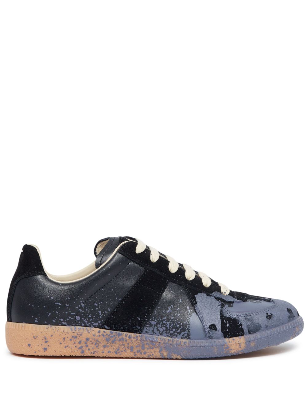 Maison Margiela Replica Paint Leather Sneakers | Black | FARFETCH RO