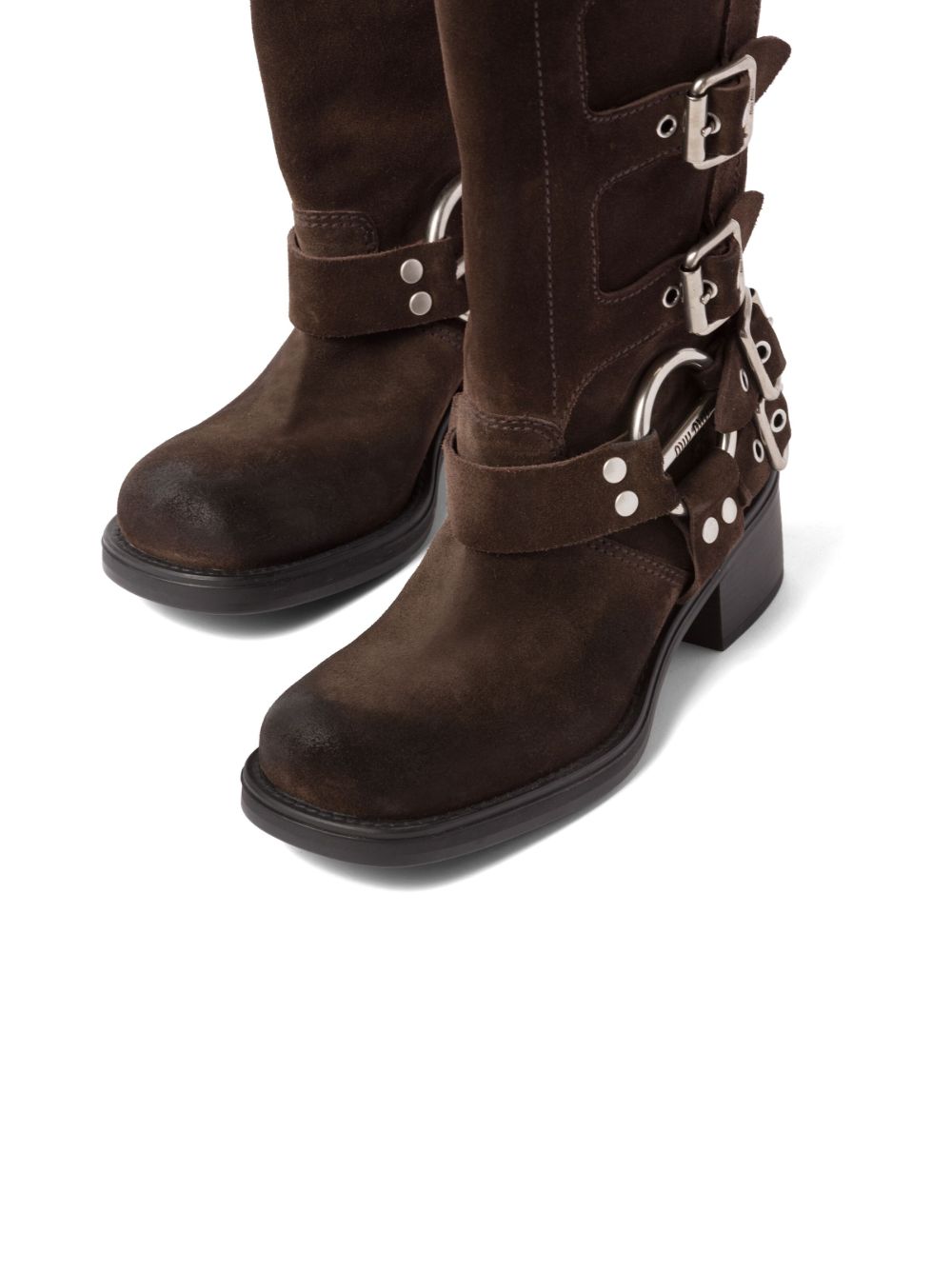 Miu Miu バックル レザーブーツ | ブラウン | FARFETCH JP