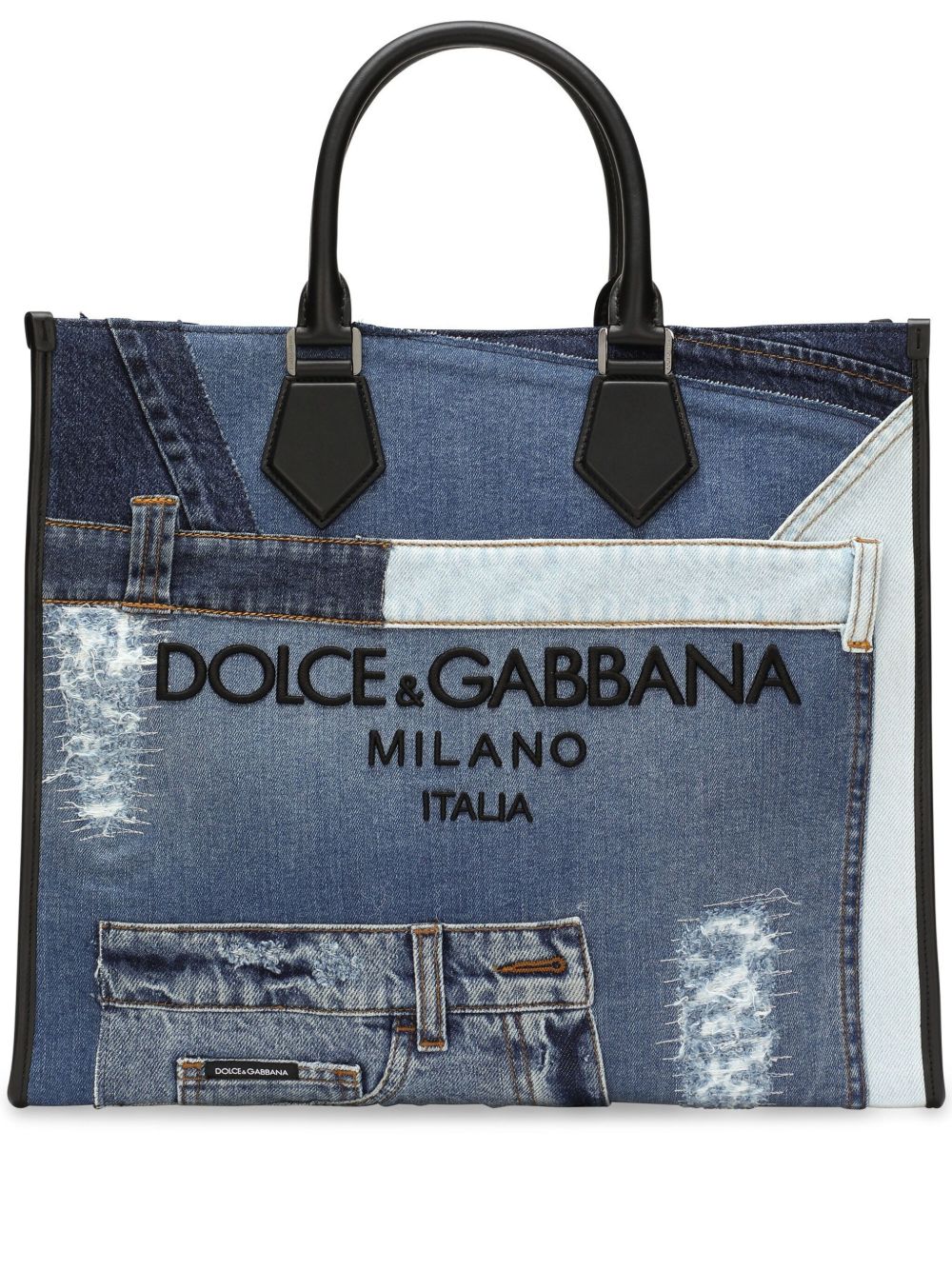 Dolce & Gabbana logo-embroidered denim-patchwork Tote Bag | Blue