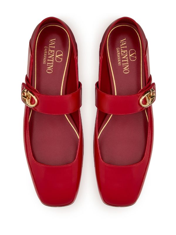 Valentino Garavani VLogo Locker Mary-Jane Ballerina Shoes | Red