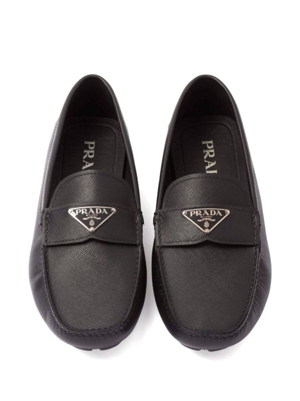 Prada triangle-logo Leather Loafers | Black | FARFETCH