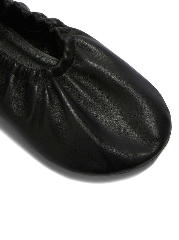 Jil Sander gathered-detail Leather Ballerina Shoes | Black | FARFETCH