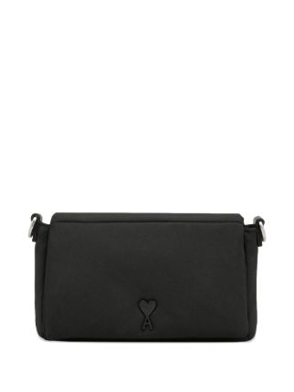 ami parisショルダー黒いナイロンボディバッグ ハートロゴ付き ami