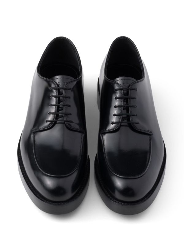 Prada brushed-leather Derby Shoes | Black | FARFETCH