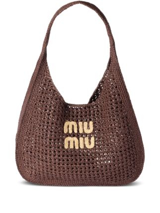 Miu Miu Raffia-effect Woven Shoulder Bag | Brown | FARFETCH