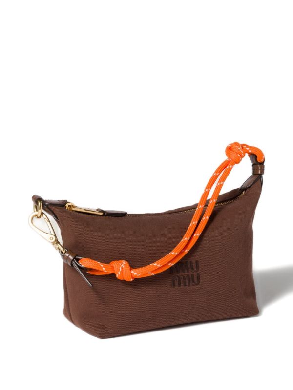 Miu Miu Mini Gabardine Logo Zip Bag | Brown | FARFETCH