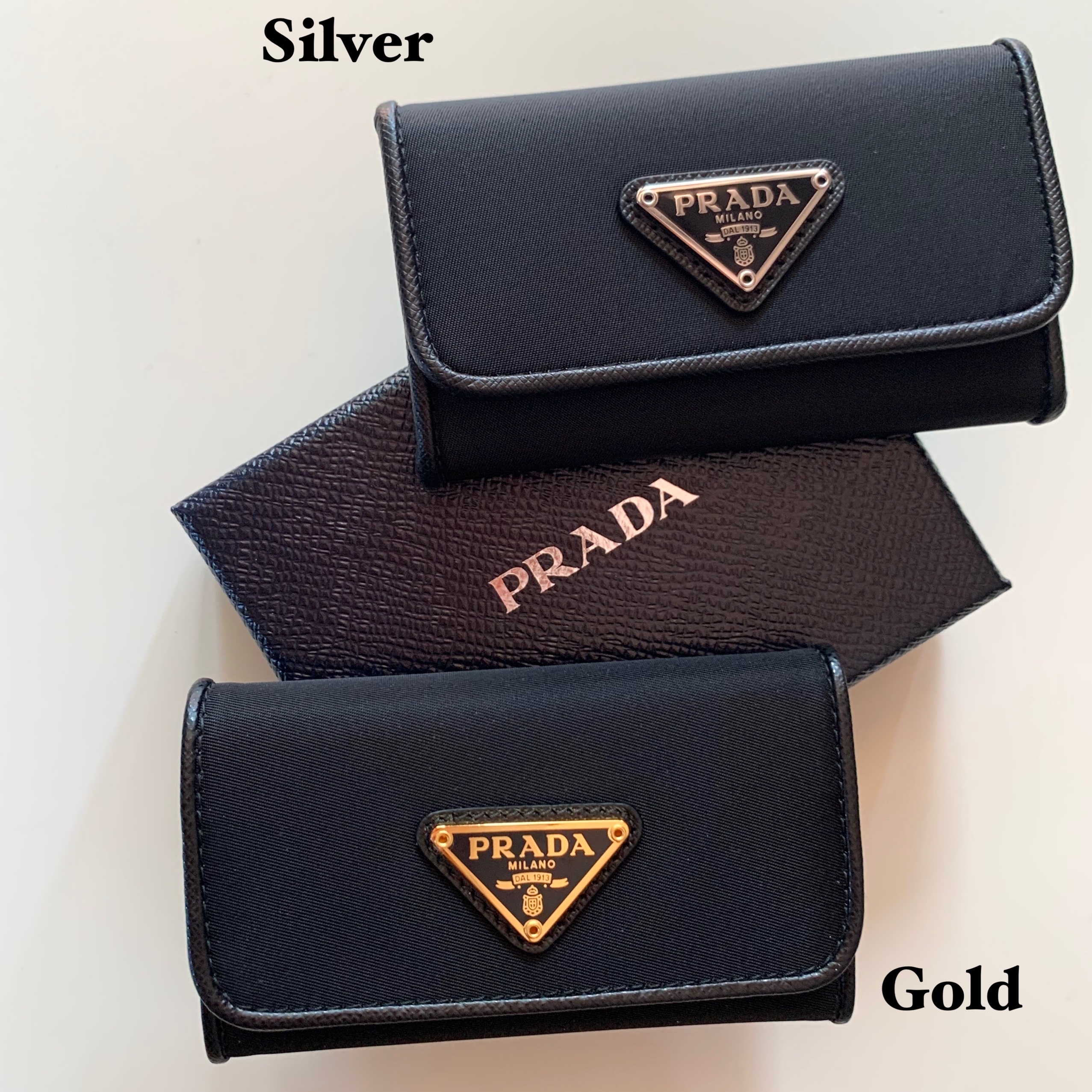 選べる金具お色☆《PRADA》ナイロン+saffiano 6連キーケース 黒 (PRADA