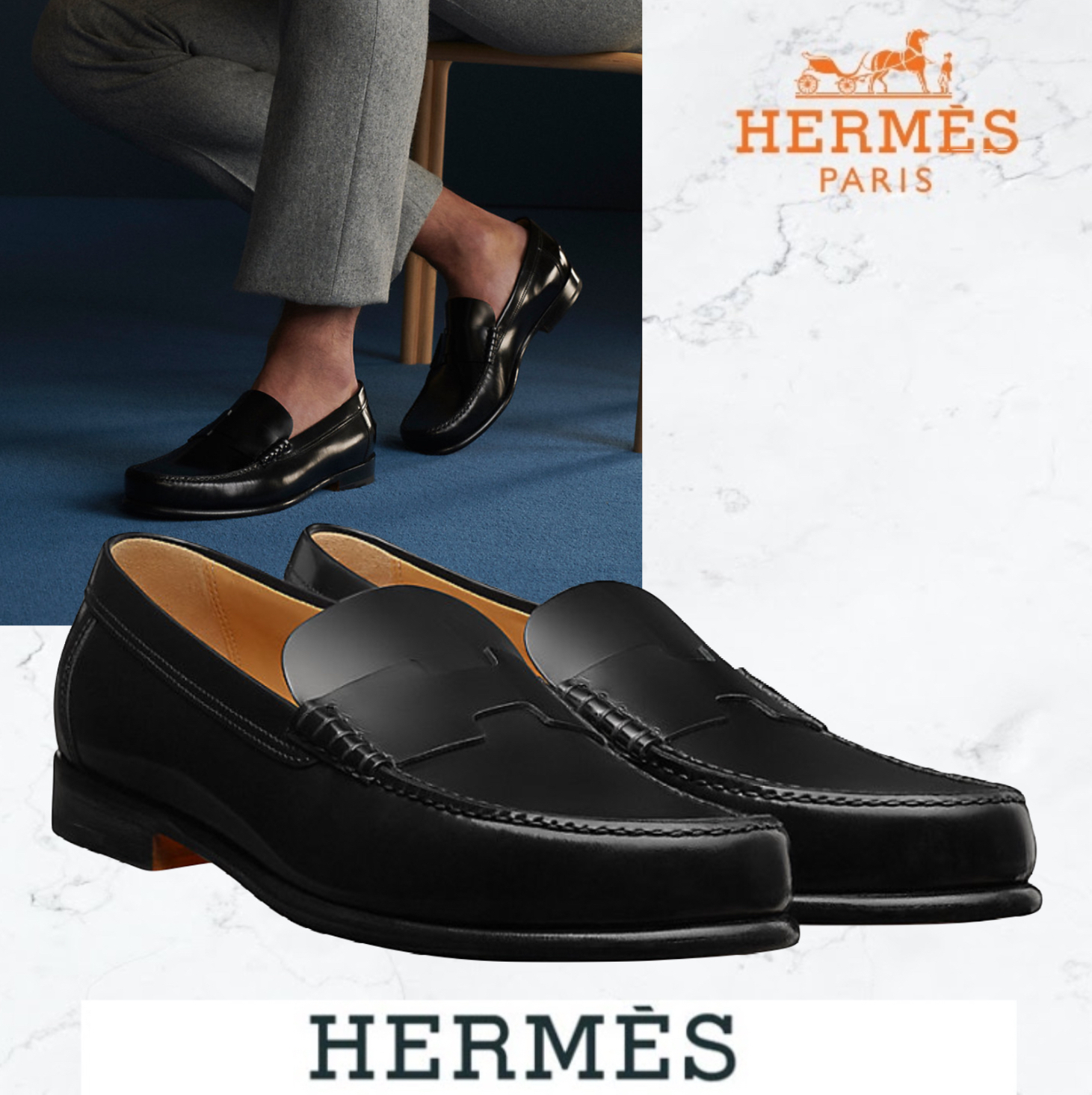 ギフトに☆》エルメスケネディ ローファー カーフモカシン 黒 (HERMES