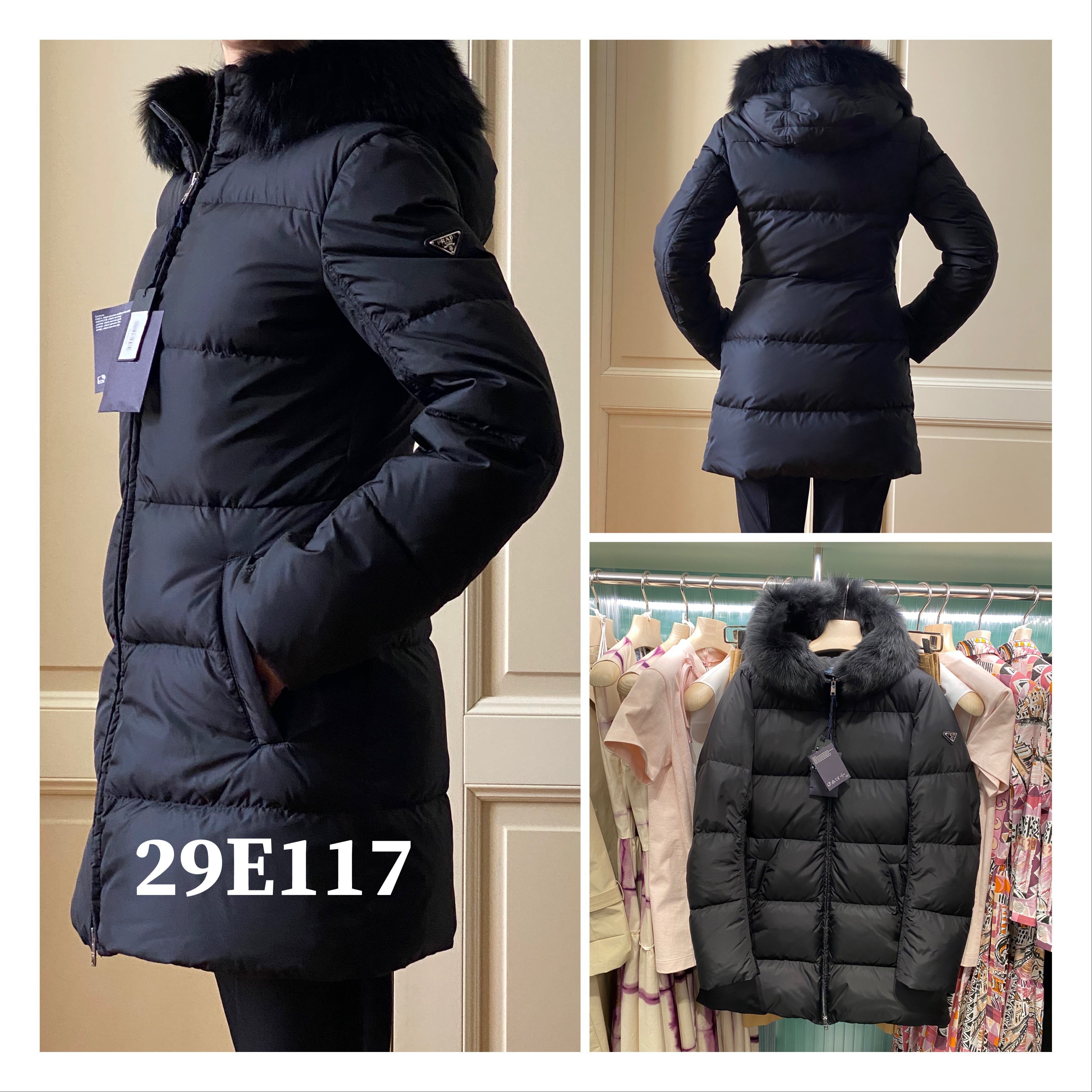 PRADA((29E117))((選べるお色))ファーフード付きダウンコート (PRADA