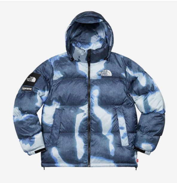 Supreme xThe North Face☆Bleached Denim Print Nuptse Jacket (THE
