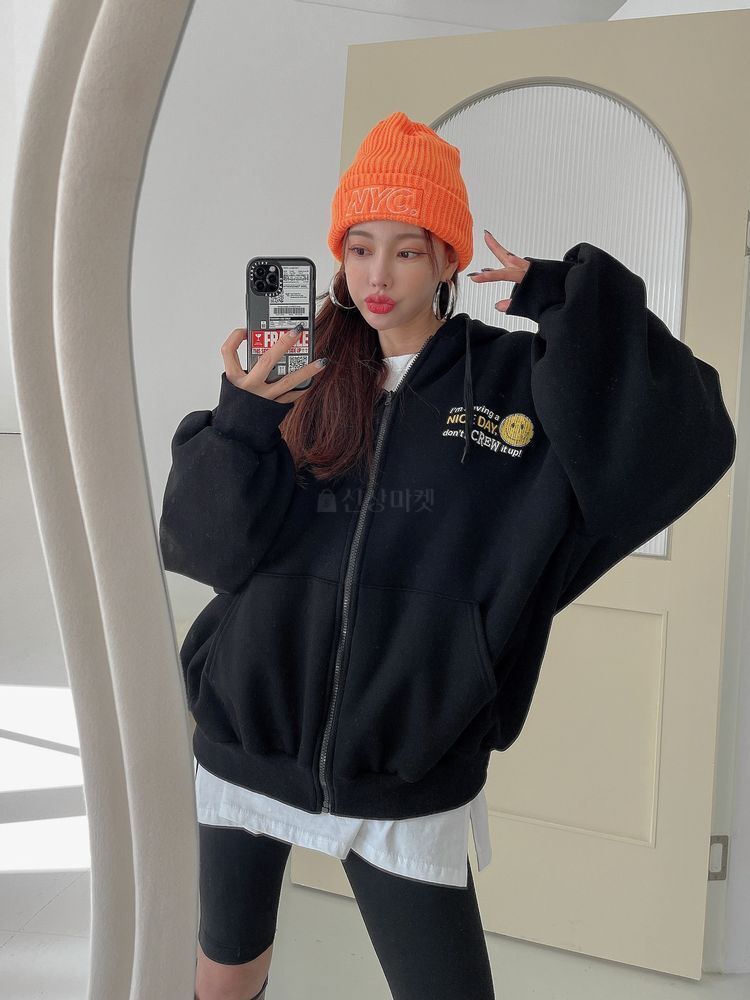 無なものニコちゃんプリント可愛いパーカー (パーカー・フーディ