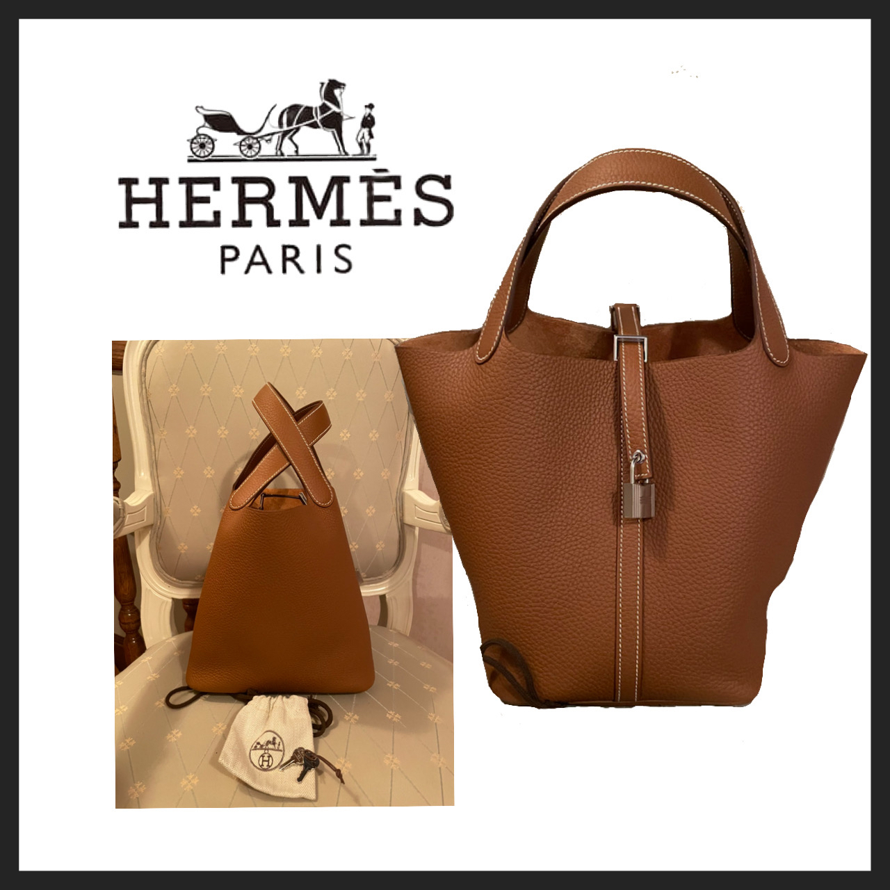HERMES】ピコタンロック 22 MM シルバー＆ゴールド金具 (HERMES/トート
