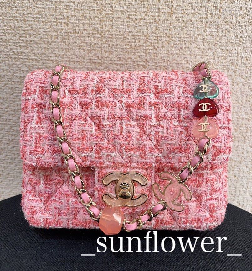 シャネル 23P ミニフラップバッグ17cm ツイード ピンク (CHANEL