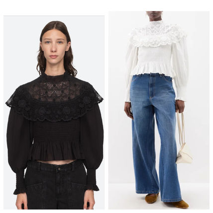 SEA NEW YORK スモッキング 刺繍 フリル レース ブラウス sea new york