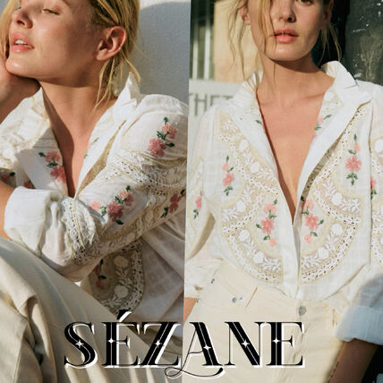 安心の関税込】セザンヌ 美しい 刺繍レース コットン ブラウス (SEZANE