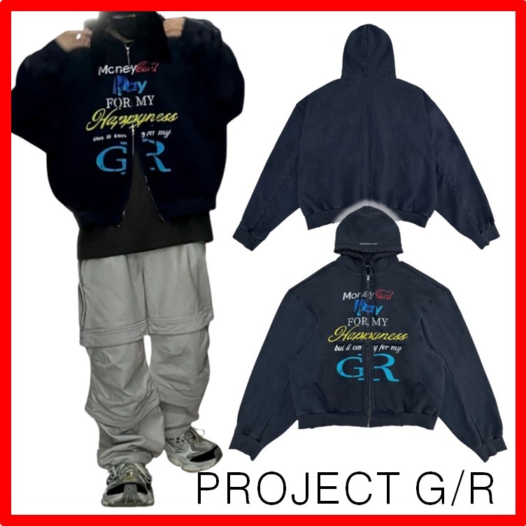 ☆韓国の人気☆【Project G/R】☆Happiness Zip Hoodie☆Navy