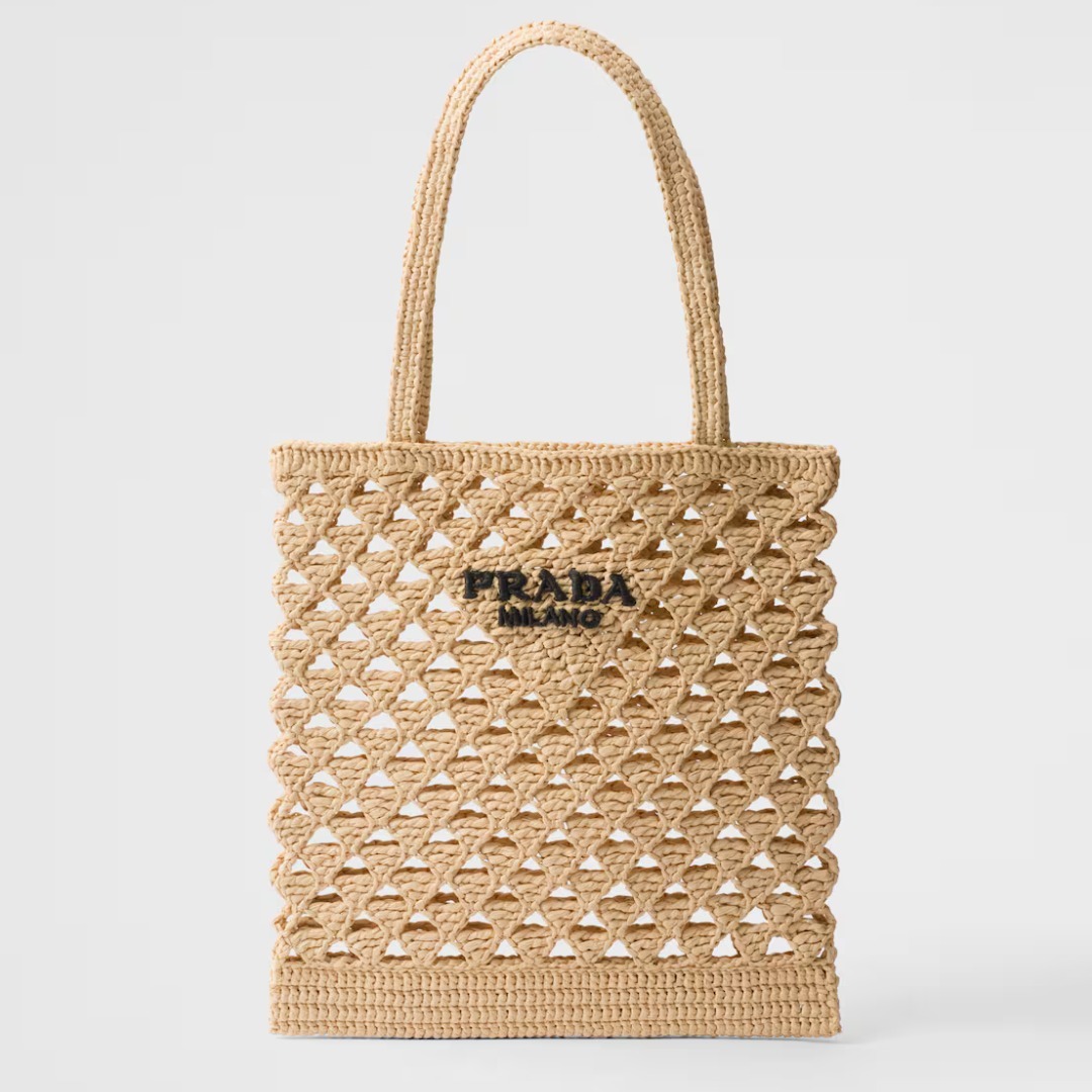 雑誌掲載】PRADA◇ラフィア風 クロシェ編み トートバッグ ロゴ (PRADA
