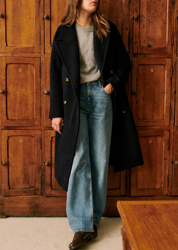 セザンヌ ウール混紡 クラシック襟 ピーコート風 ロングコート (SEZANE