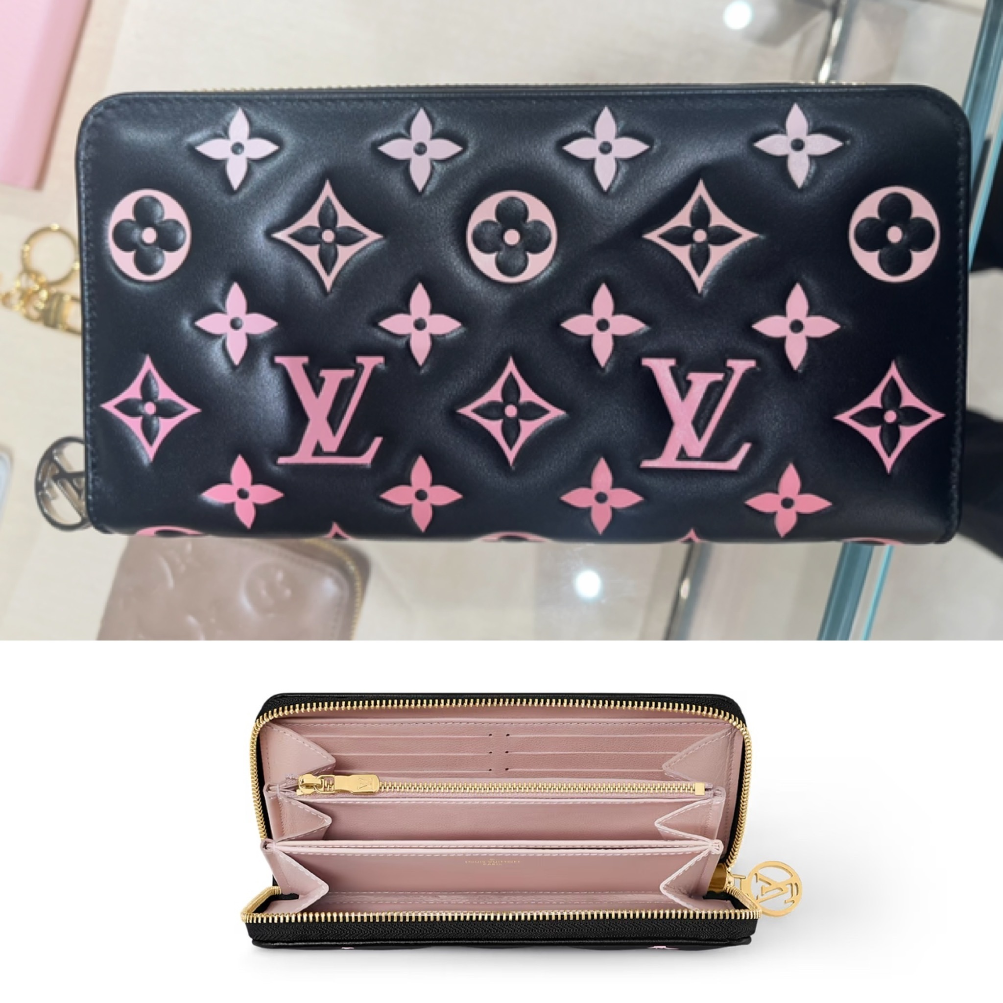ブラック×ピンクが可愛い♪】ルイヴィトン 長財布 ジップ (Louis