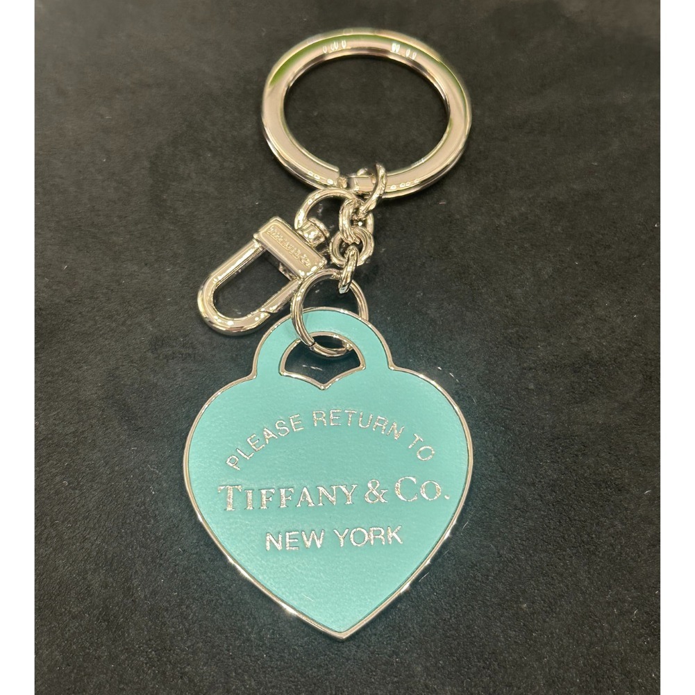 Tiffany & Co.] レザー インレイド ハート タグ キーリング (Tiffany