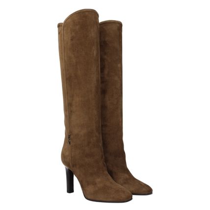 イブ.サンローラン赤 レザー ロングブーツ 高ヒール