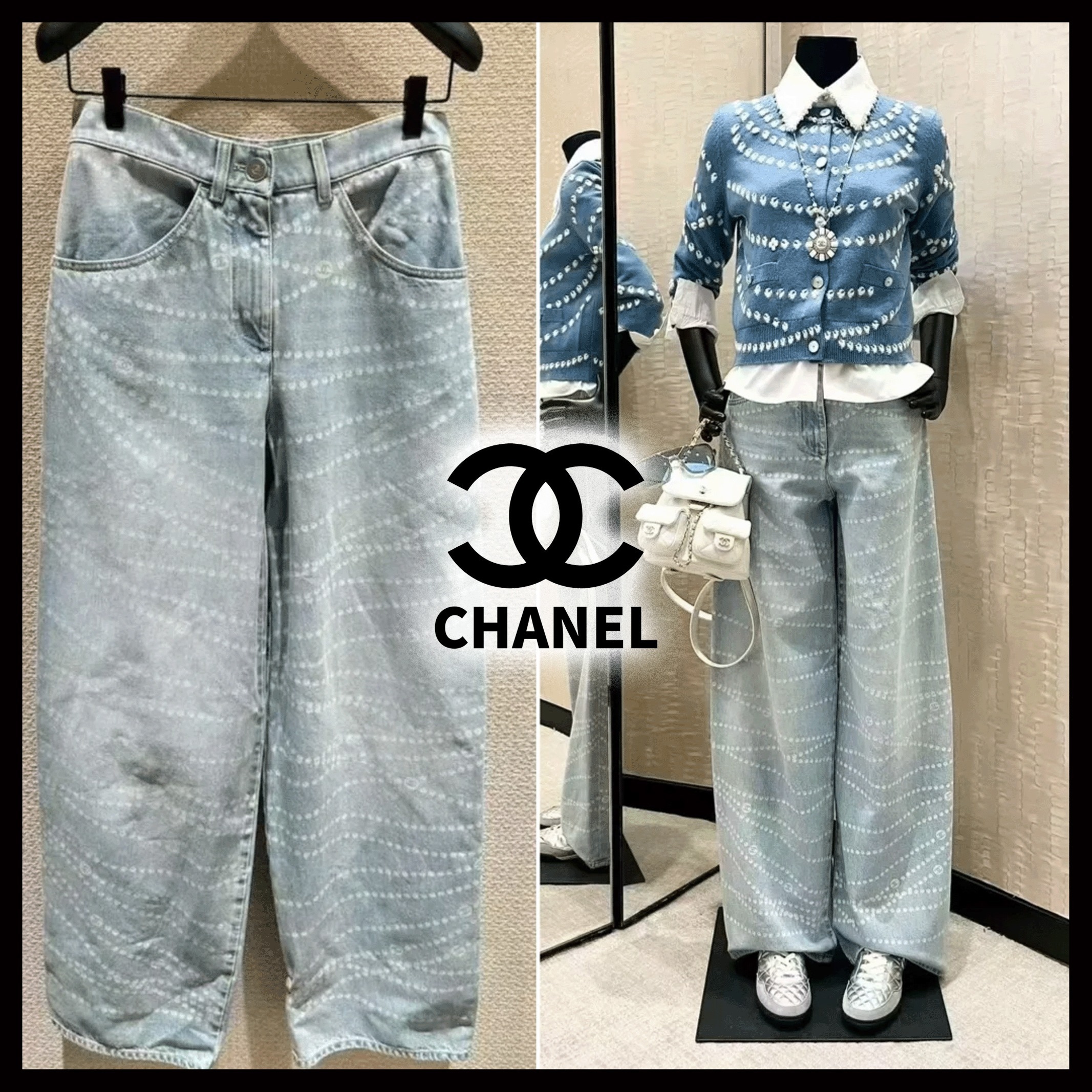 CHANEL】25p パールデザイン☆ワイドデニムパンツ (CHANEL/デニム