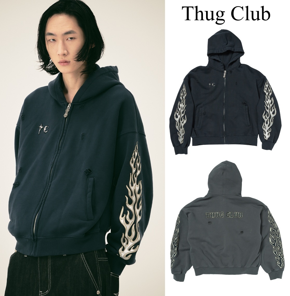 Thug Club】Leather Flame Hooded Zip-Up (Thug Club/パーカー