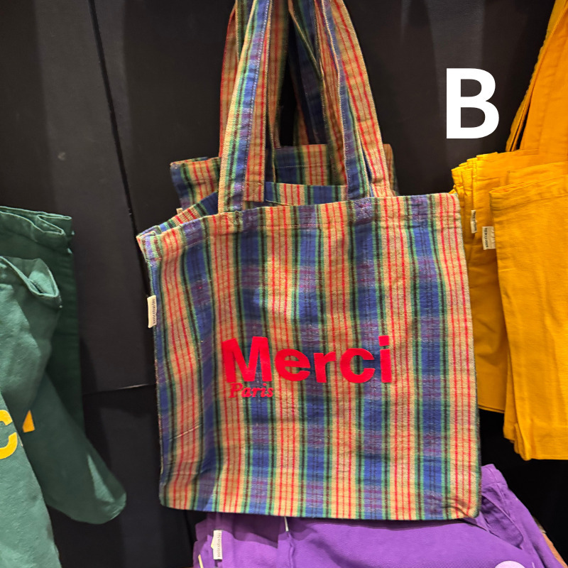 ☆世界的人気☆【メルシー】パリ限定ロゴトート L チェック (Merci