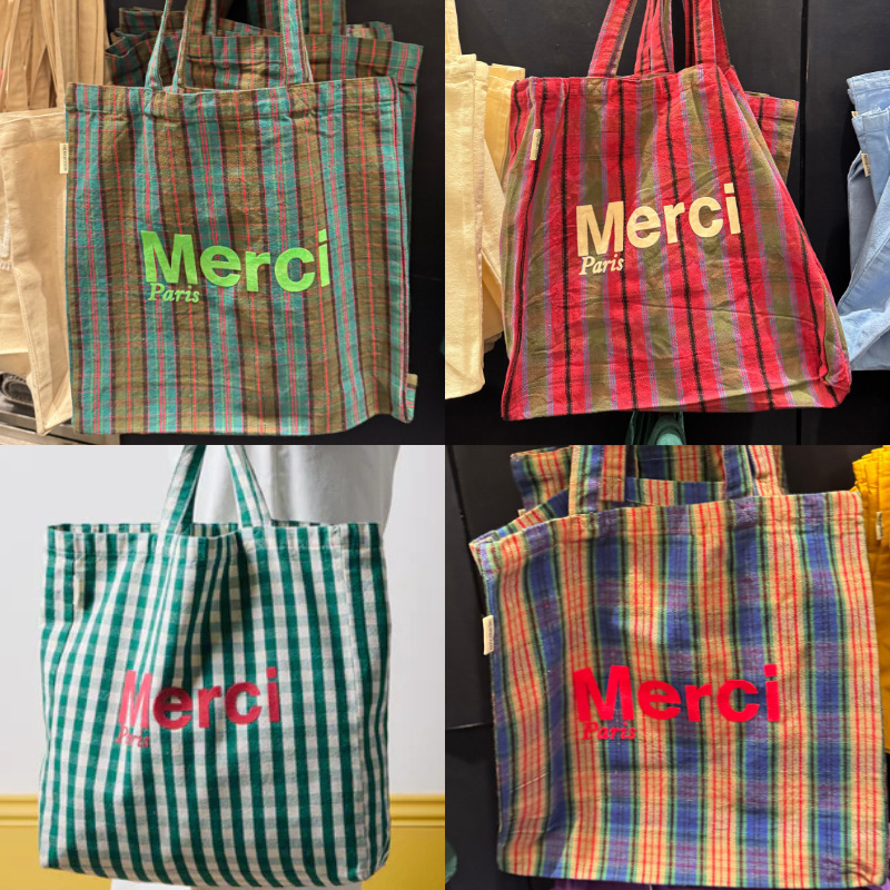 ☆世界的人気☆【メルシー】パリ限定ロゴトート L チェック (Merci